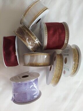 New Sullivans Decorative Wire-edge Ribbon Bundle, Burgundy, White, Gold,Lavender